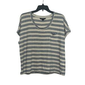 Whistles Linen Striped Pocket Top Size Large Boxy Relaxed Fit Scoop Neck